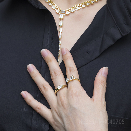 925 Sterling Silver Bezel Setting Emerald Cut White CZ Tennis Lariat Necklace