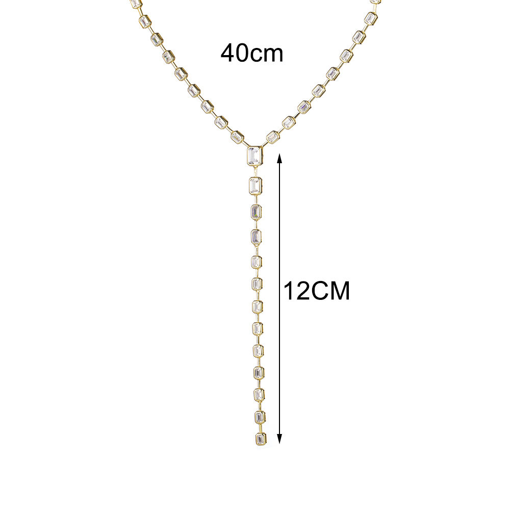 925 Sterling Silver Bezel Setting Emerald Cut White CZ Tennis Lariat Necklace
